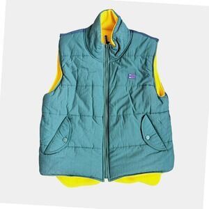 Vintage Bugle Boy Vest Mens L Reversible Full Zip Spellout Jacket Yellow Green